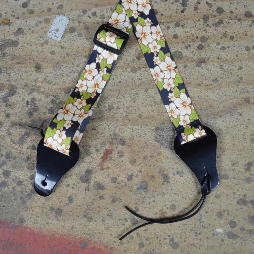 Hibiscus Green Printed Webbing Ukulele Strap--Muso's Stuff 