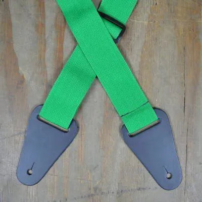 Lime Green Webbing with Heavy Duty Leather Ends Guitar Strap---Muso's Stuff 