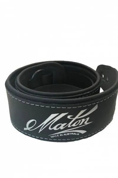 Maton - Black Maton Leather Deluxe Padded Guitar Strap---Muso's Stuff 