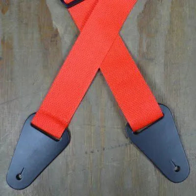 Red Webbing with Heavy Duty Leather Ends Guitar Strap---Muso's Stuff 