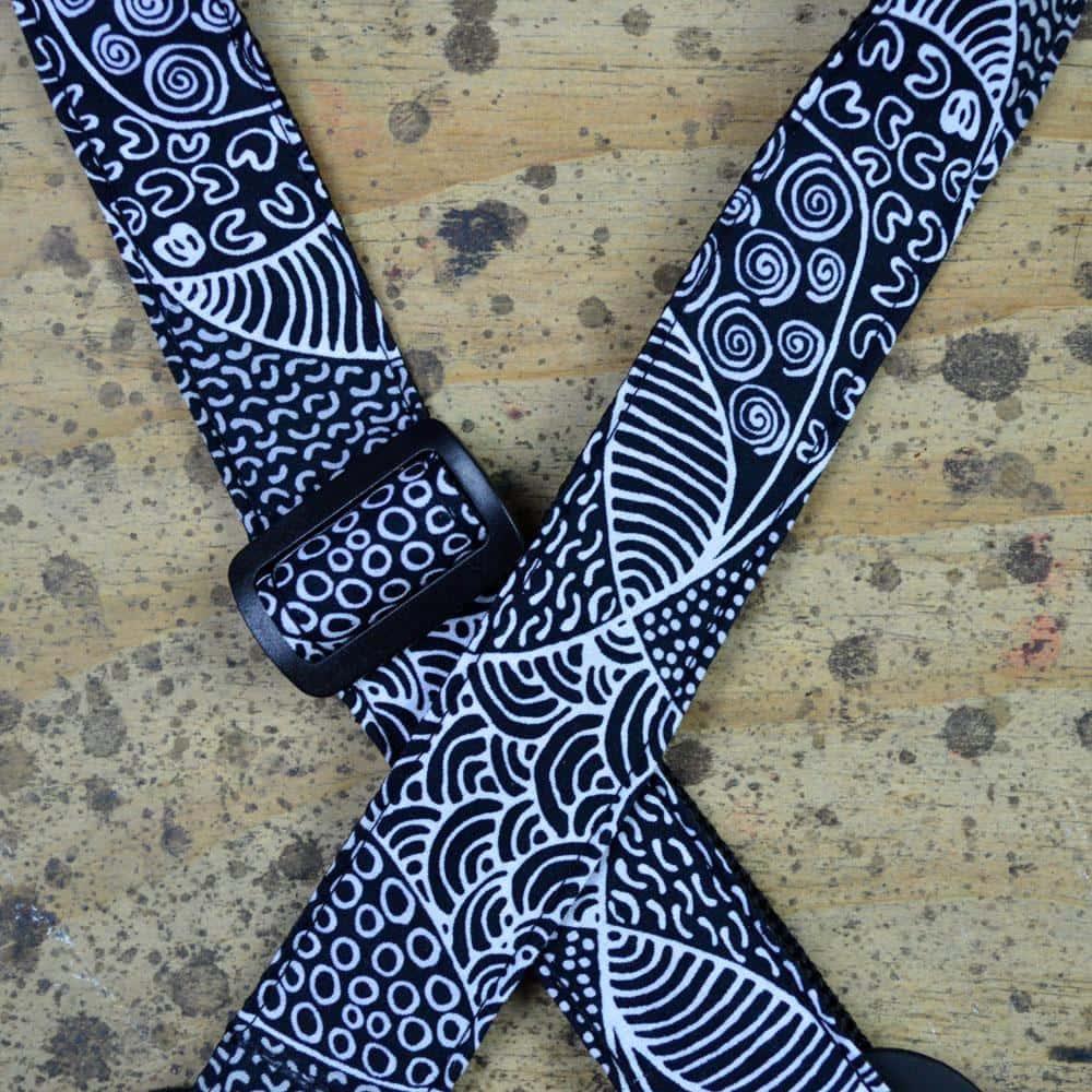 Aboriginal Art Rag Strap - Black & White - Straps by Colonial Leather at Muso's Stuff