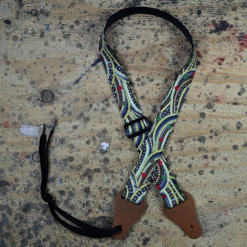 Aboriginal Art Rag Ukulele Strap – Butterflies Circle Of Life - Straps by Colonial Leather at Muso's Stuff