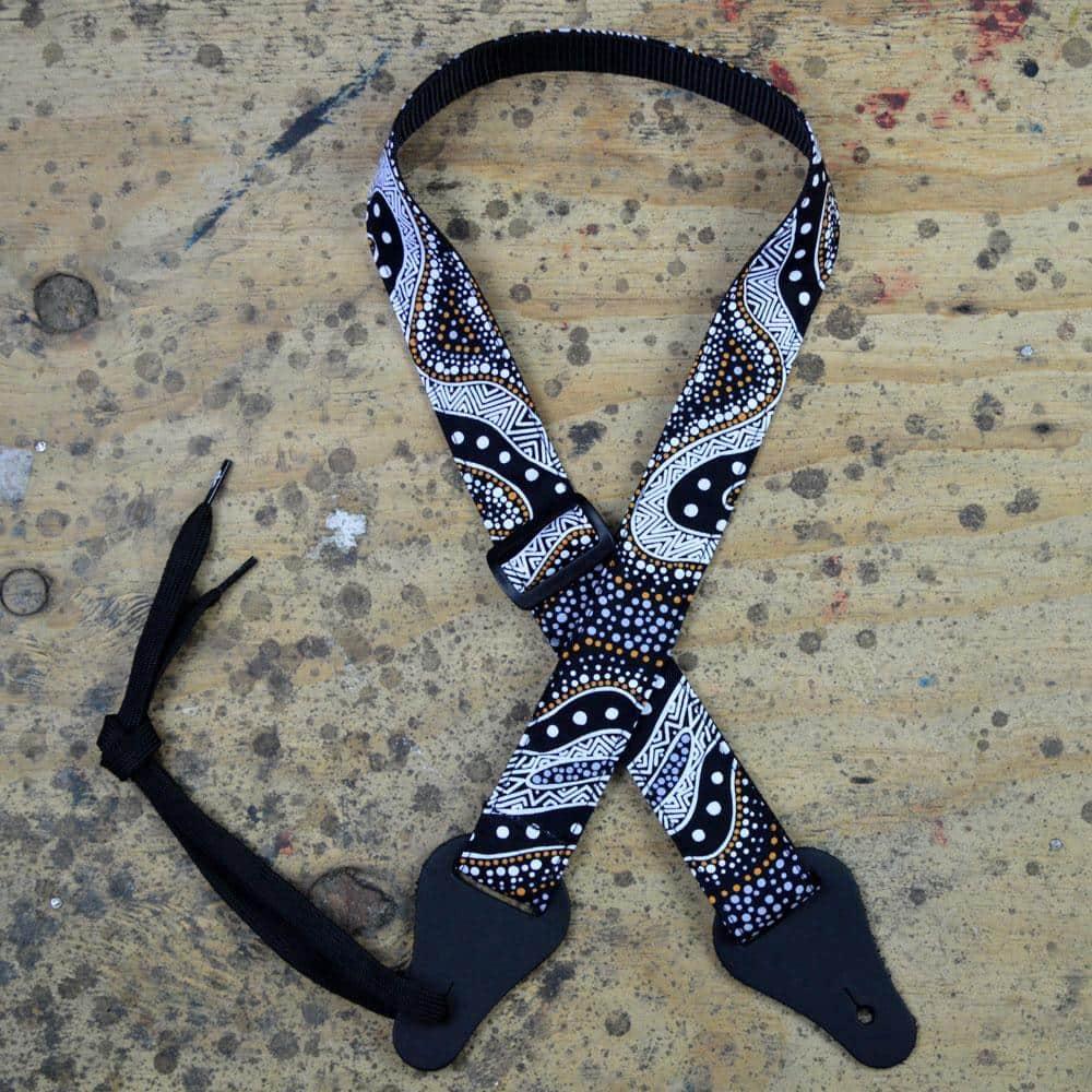 Aboriginal Art Rag Ukulele Strap – Possum Dreaming - Straps by Colonial Leather at Muso's Stuff