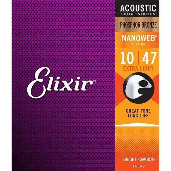 Elixir NANOWEB 10–47 Phosphor Bronze Acoustic Guitar Strings