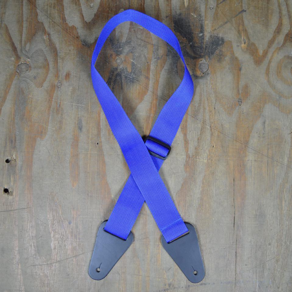 Blue Webbing with Heavy Duty Leather Ends Guitar Strap - Straps by Colonial Leather at Muso's Stuff