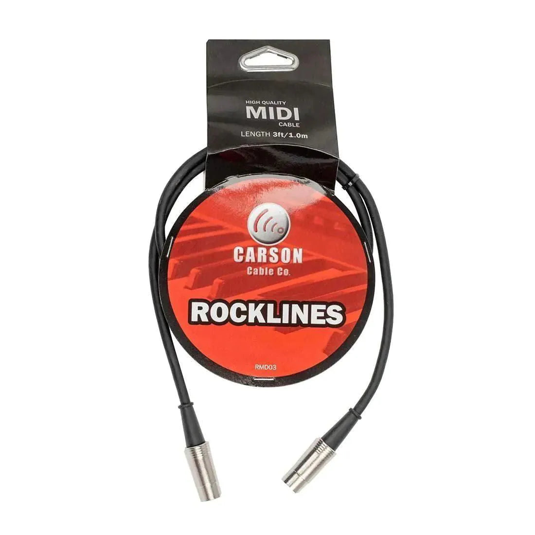 Carson RMD03 Rocklines 3ft Midi Cable, Chrome Plugs, 6mm O/D Black