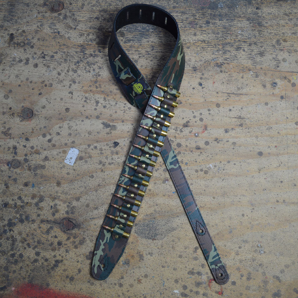 Colonial Leather camouflage leather guitar strap with brass shells AMMO-C