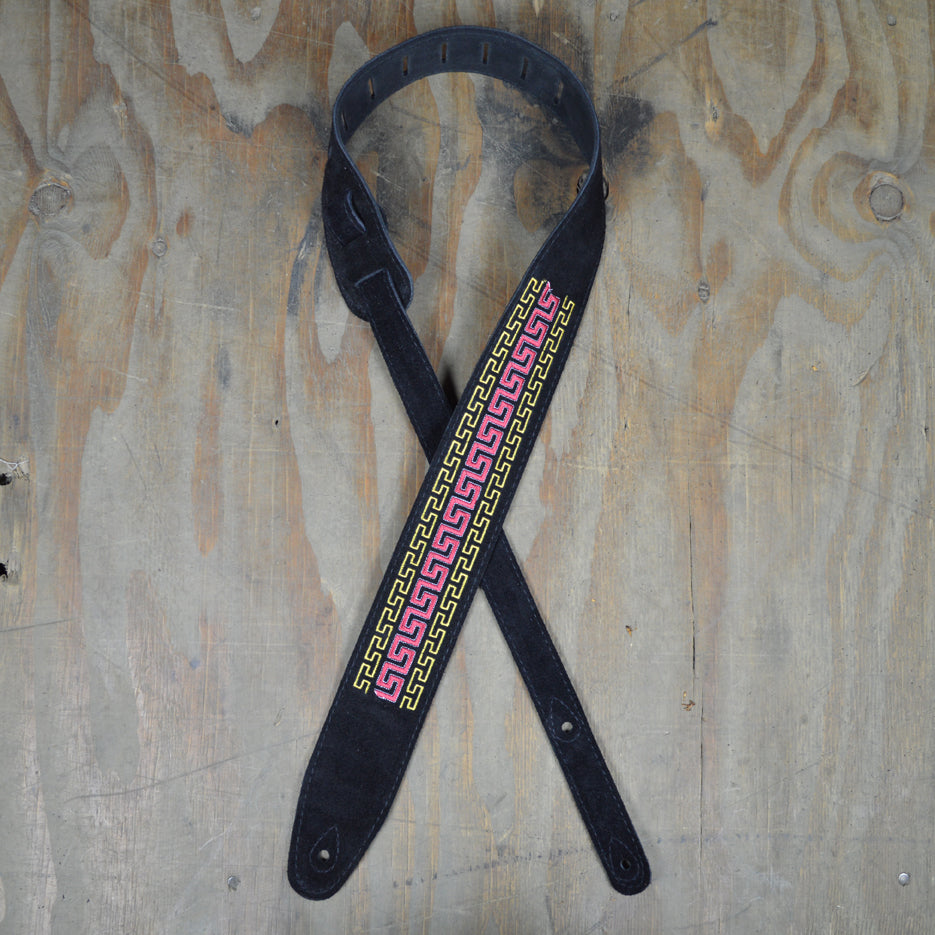 Colonial Leather 2.5 inch Guitar Strap Black W/Red And Gold Pattern S - DSS-ED7