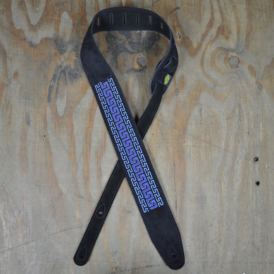 Colonial Leather 2.5 inch Guitar Strap Black W/Blue And Blue Pattern - DSS-ED8