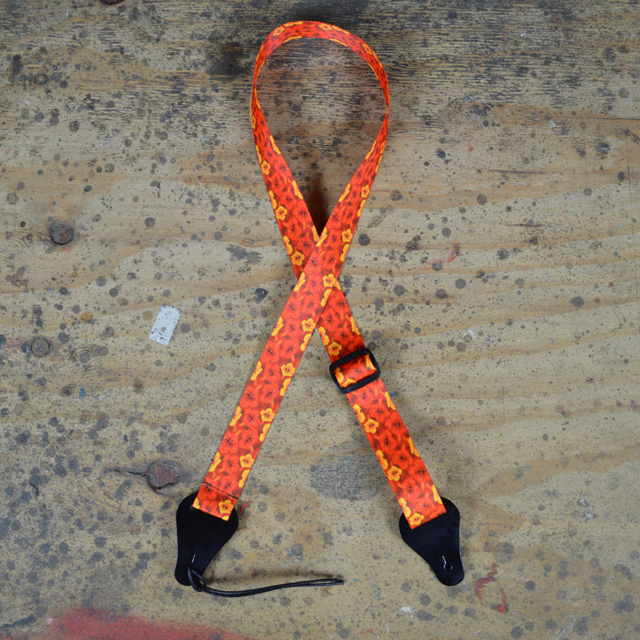 Colonial Leather Hibiscus Red Printed Webbing Ukulele Strap - DSUKE-HIBR