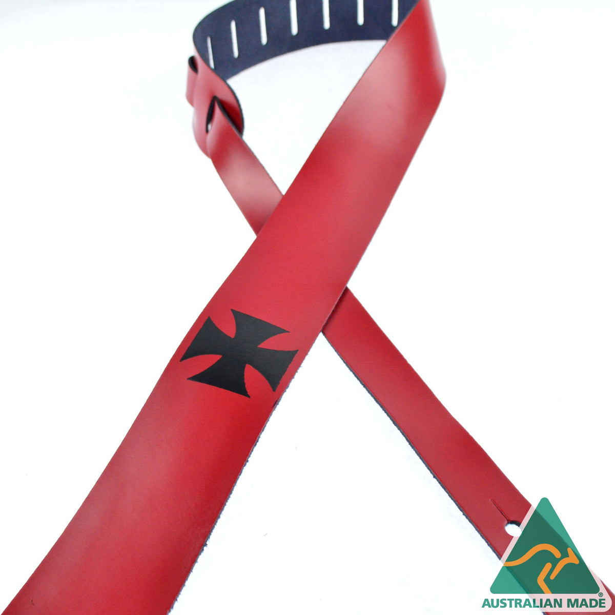 Colonial Leather Guitar Strap Foil Print Cross Leather Red - FCROSS-R