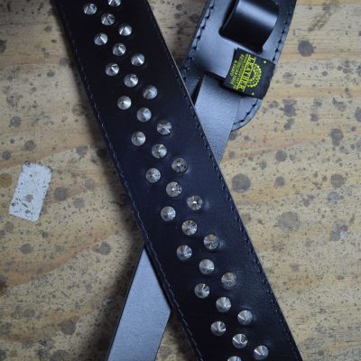 Colonial Leather BAVS black 2.5 inch leather guitar strap with metal studs
