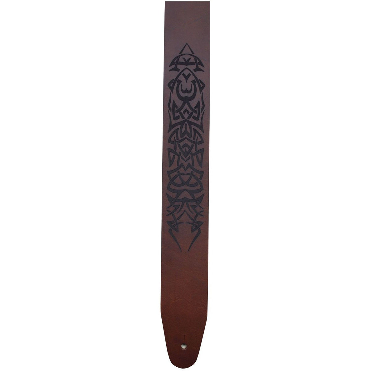 Colonial Leather LEPS-TRIART Tribal Art laser etched brown leather guitar strap