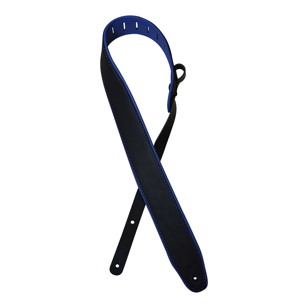 Colonial Leather SOUP25-BKBL 2.5 inch padded upholstery leather guitar strap black blue
