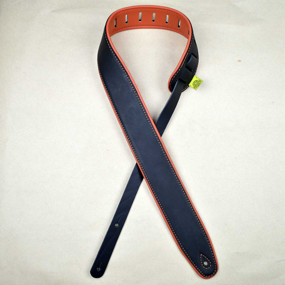Colonial Leather SOUP25-BKOR 2.5 inch padded upholstery leather guitar strap black orange