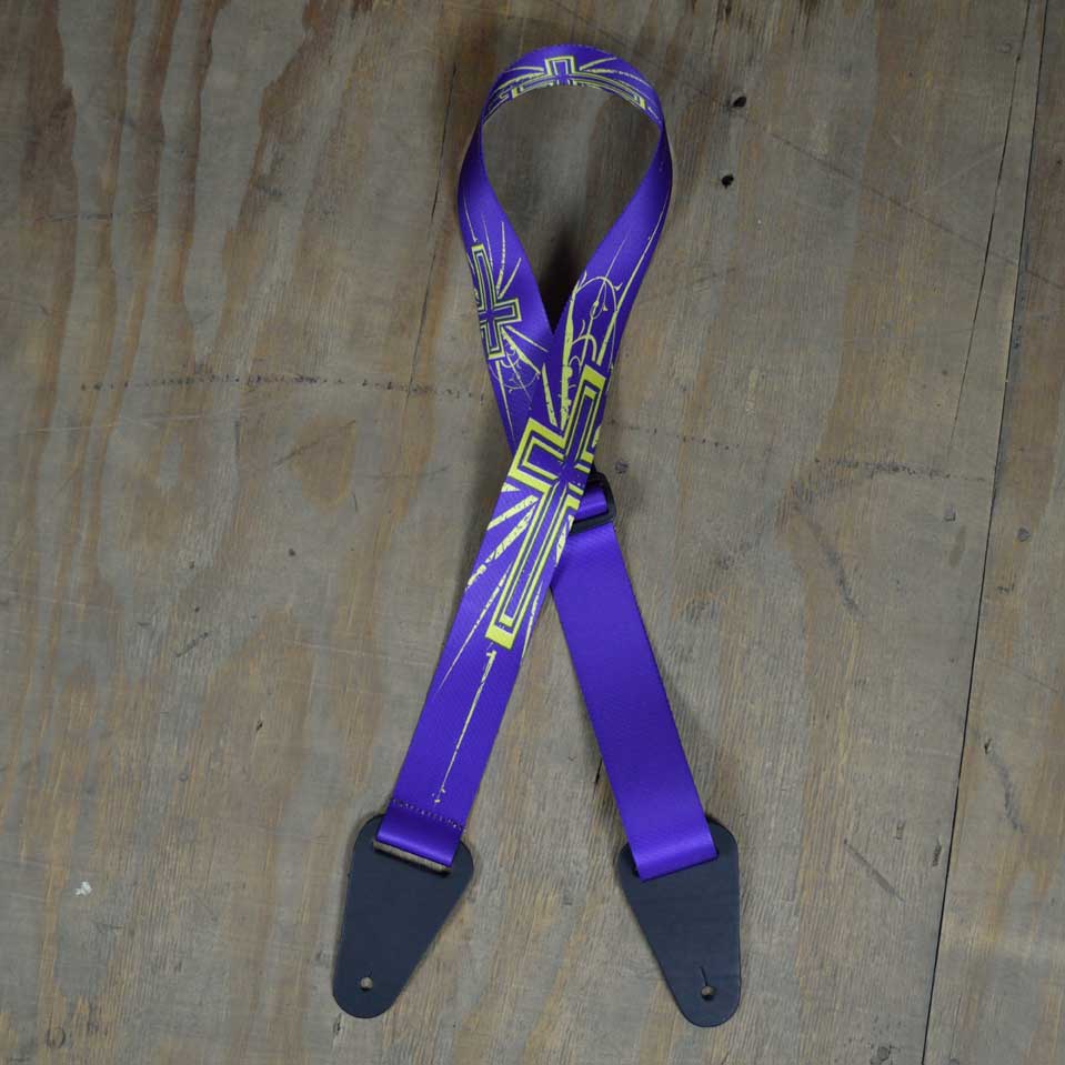 Colonial Leather Purple Cross Printed Webbing Guitar Strap - PURCRO