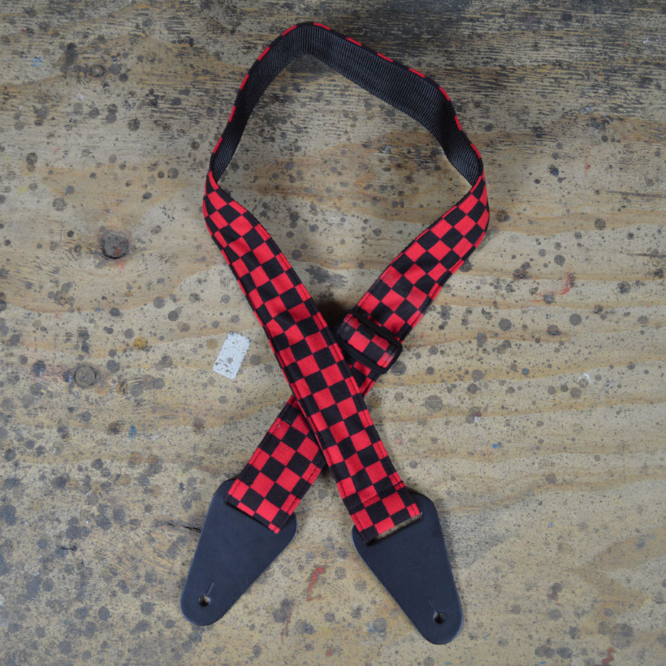 Colonial Leather Guitar Strap Red/Black Check - RS48