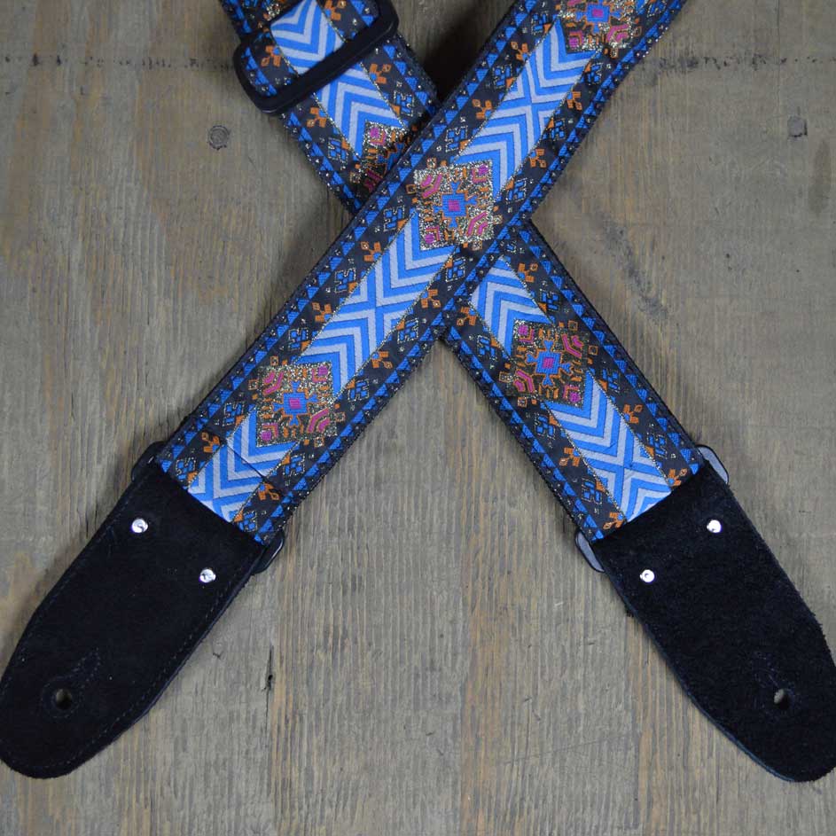 Colonial Leather RSJ-09 blue jacquard guitar strap