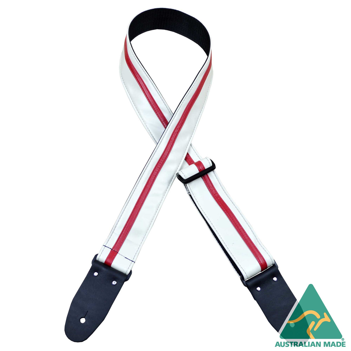 Colonial Leather white and red stripe rag guitar strap RSS-WHRE