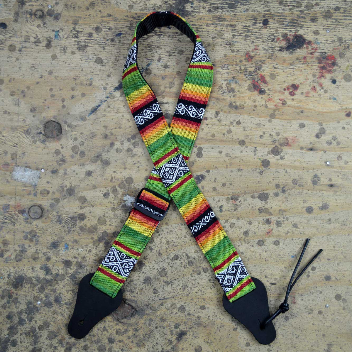 Colonial Leather Ukulele Rag Strap Rasta - Lime - RUKE-LI