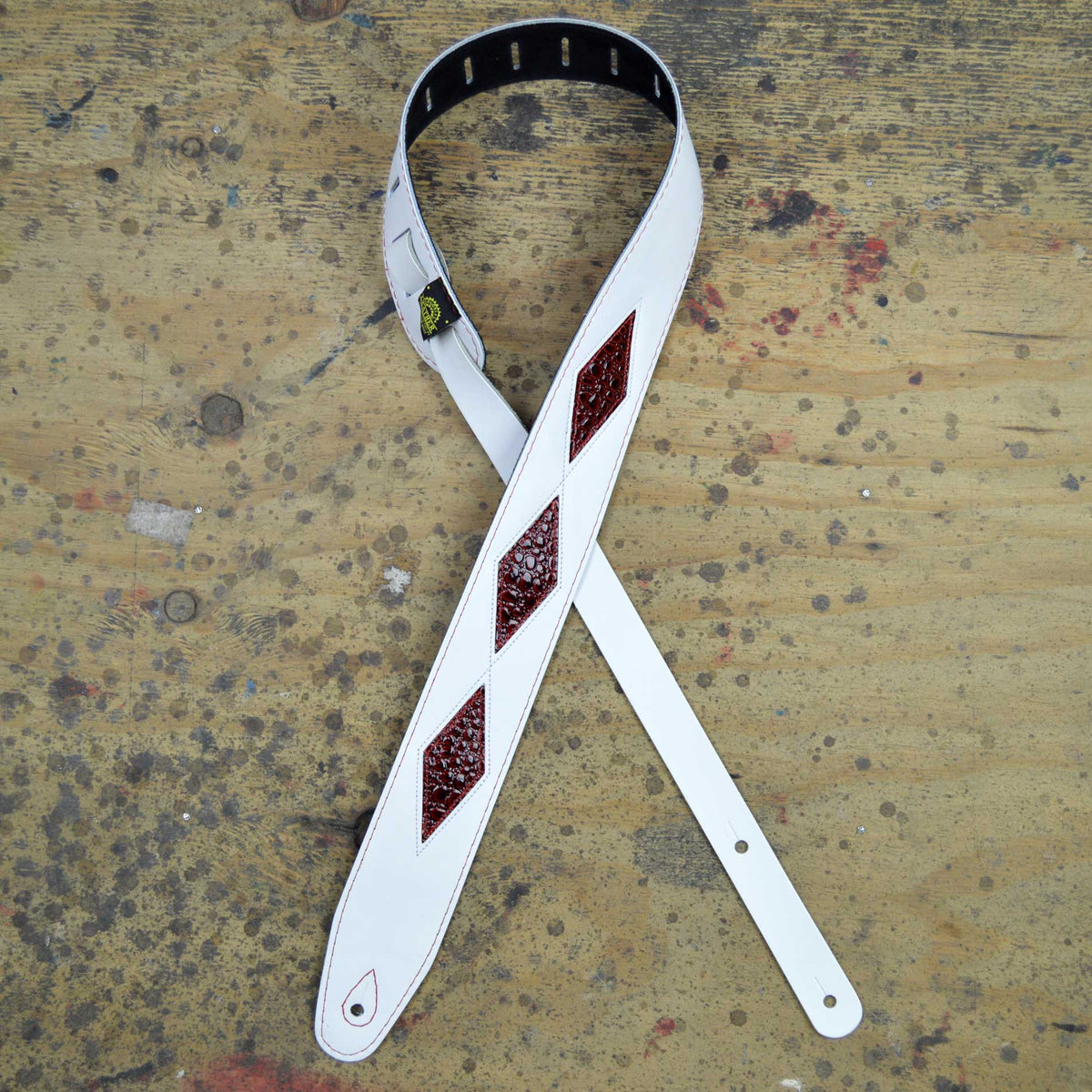Colonial Leather Red Croc Diamond Pattern On White Leather Inlay - SOSI-07