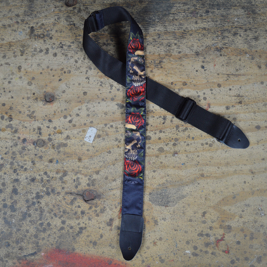 Colonial Leather Guitar Strap Skull And Rose Red - TSSKROR