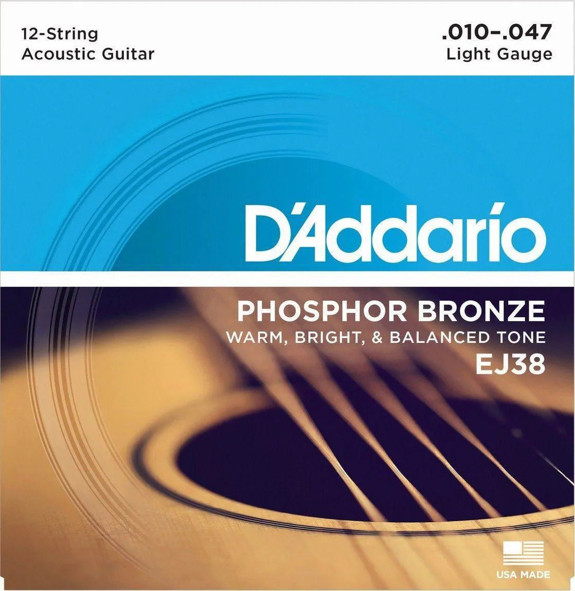D'Addario EJ38 10–47 12-String Acoustic Guitar Strings