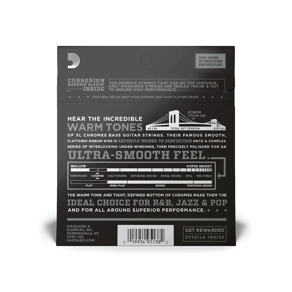 Daddario - Bass Guitar Strings Set 45/100 Chr-F/W Reg/Lt Medium Sc