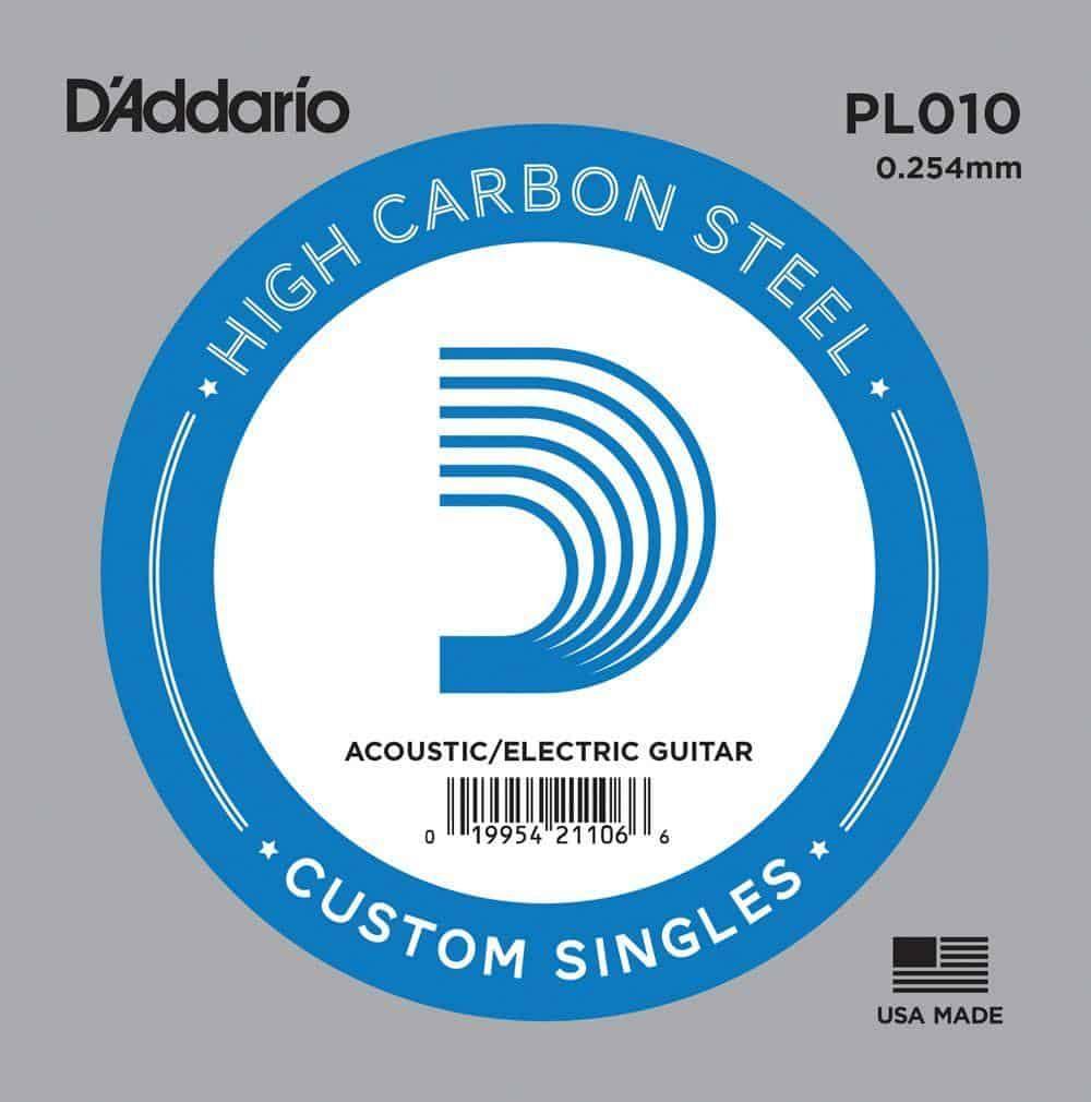 Daddario - Single .010 Acoustic or Electric Guitar String Plain Steel PL010 - Strings - Singles by DAddario at Muso's Stuff