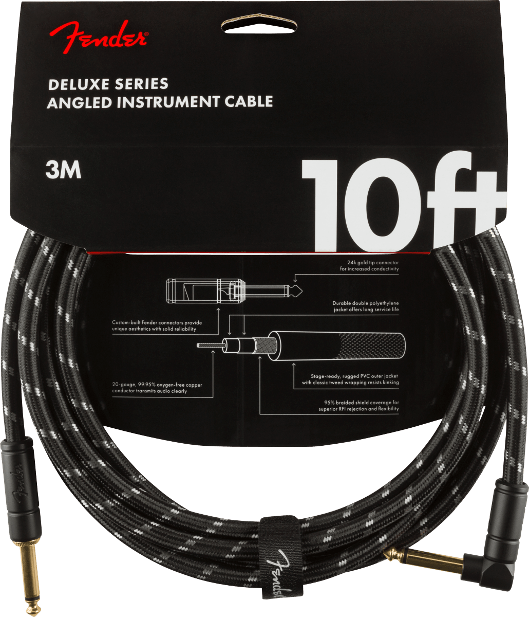 Deluxe Series Instrument Cable Straight/Angle 10 Black Tweed - Muso's Stuff