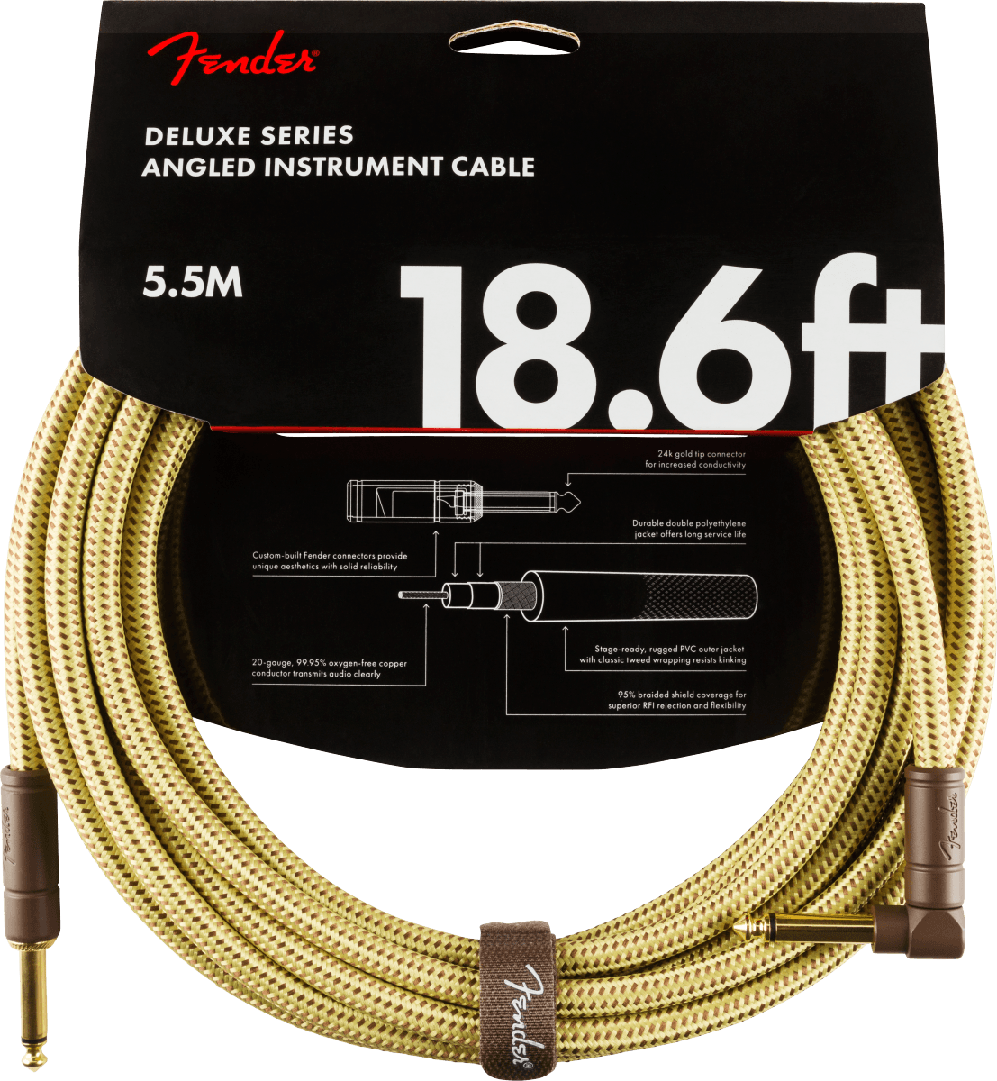 Deluxe Series Instrument Cable Straight/Angle 18.6 Tweed - Muso's Stuff