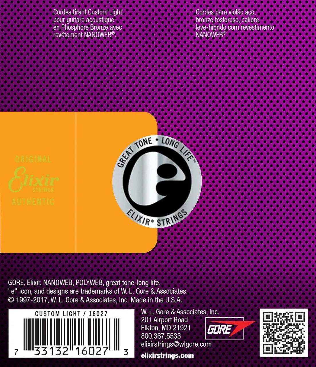 Elixir NANOWEB 11–52 Phosphor Bronze Acoustic Guitar Strings