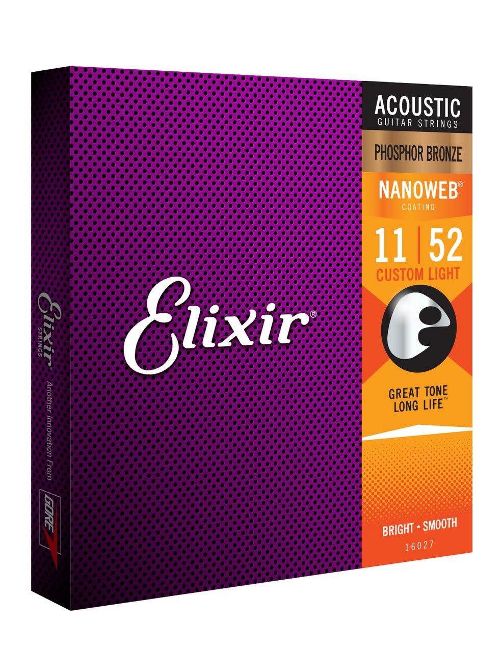 Elixir 11/52 Acoustic Guitar Strings Ctd-Ph/Br C/Lt Nanowe - Strings - Acoustic Guitar by Elixir at Muso's Stuff