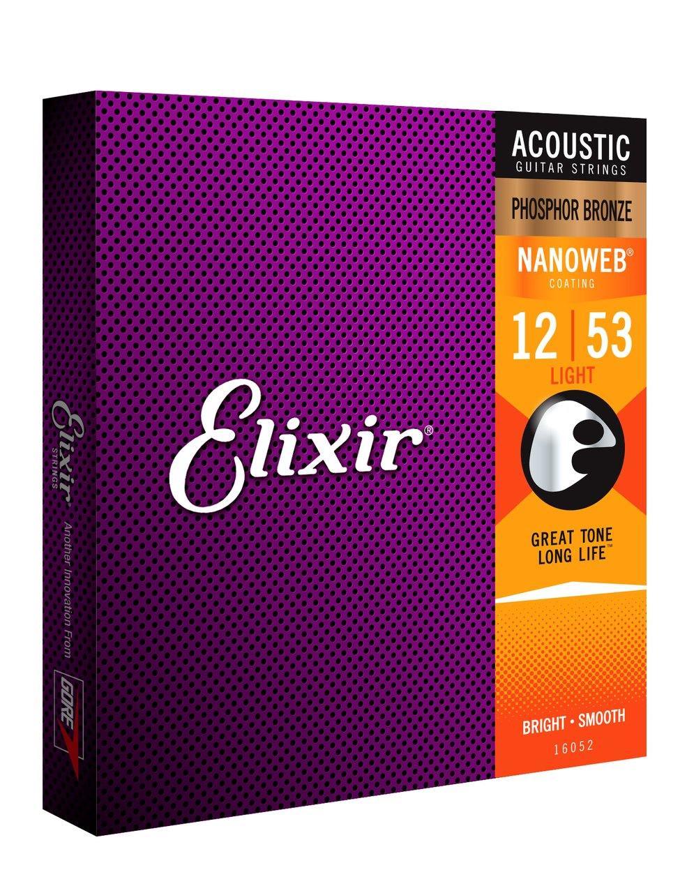 Elixir 12/53 Acoustic Guitar Strings Ctd-Ph/Br Lt Nanoweb - Strings - Acoustic Guitar by Elixir at Muso's Stuff