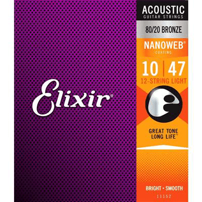 Elixir - Acoustic Guitar 12 Strings Set 10/47 Ctd-Br Lt Nanoweb - Strings - Acoustic Guitar by Elixir at Muso's Stuff