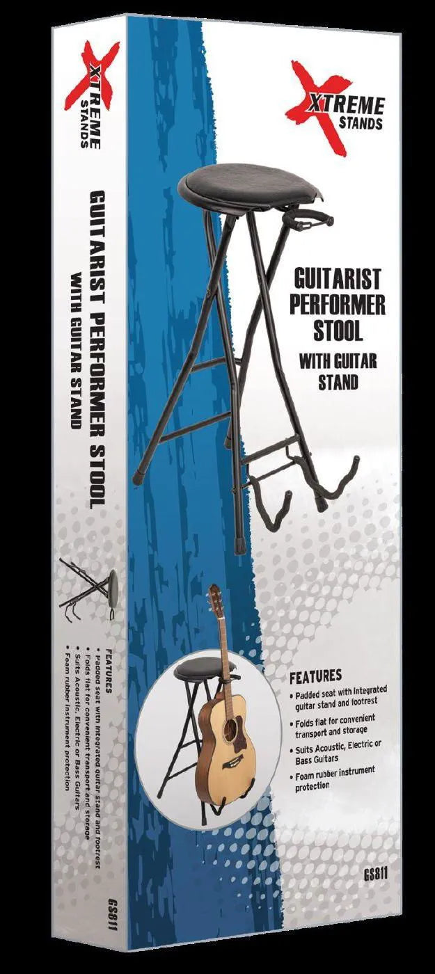 Guitarist performer stool with guitar stand