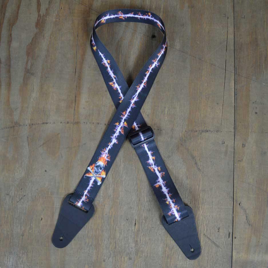 Lightning & Skull Printed 50mm Webbing Guitar Strap - Straps by Colonial Leather at Muso's Stuff