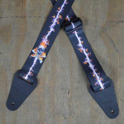 Lightning & Skull Printed 50mm Webbing Guitar Strap - Straps by Colonial Leather at Muso's Stuff