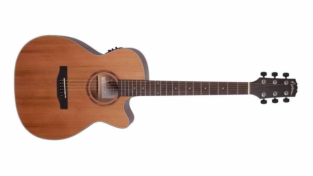 Martinez 'Natural Series' Solid Cedar Top Acoustic-Electric Small Body Cutaway Guitar (Open Pore) - Muso's Stuff