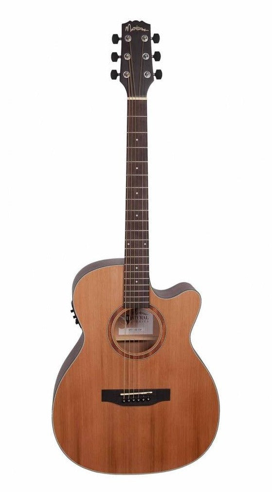 Martinez 'Natural Series' Solid Cedar Top Acoustic-Electric Small Body Cutaway Guitar (Open Pore) - Muso's Stuff