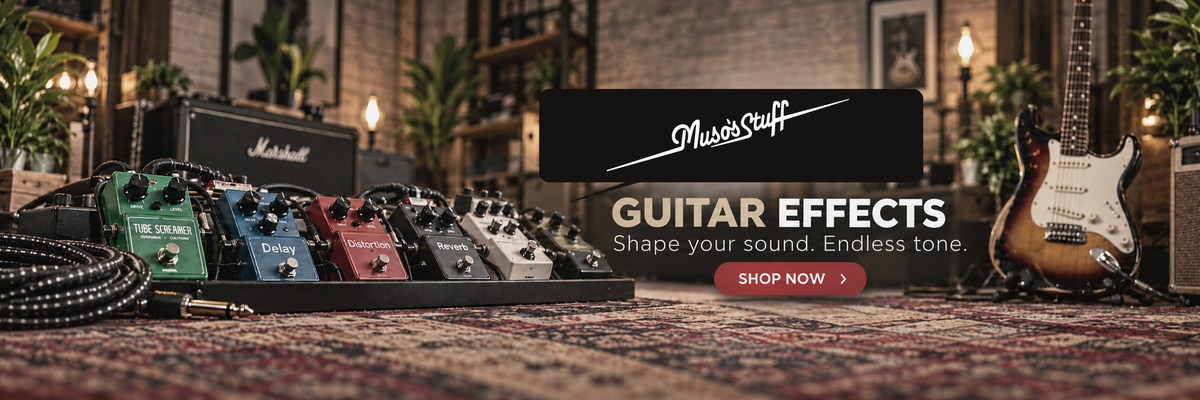 Guitar Effects at Muso's Stuff — desktop slideshow with original logo