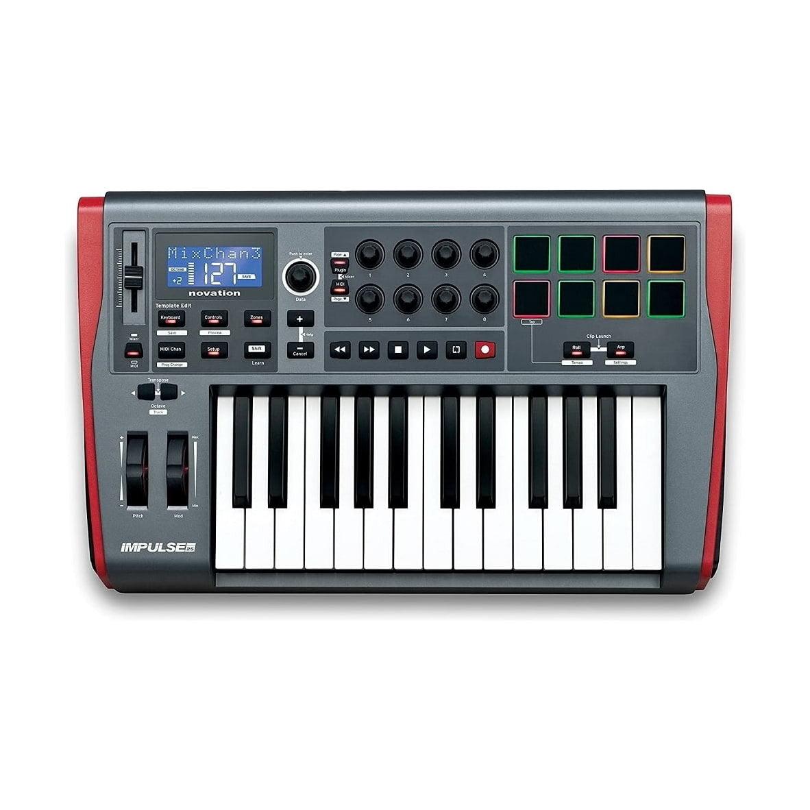 Novation Impulse 25 - 25 Key MIDI Controller Keyboard with 8 Velocity Sensitive Pads and Automap Support - Keyboards - Synthesizers by Novation at Muso's Stuff