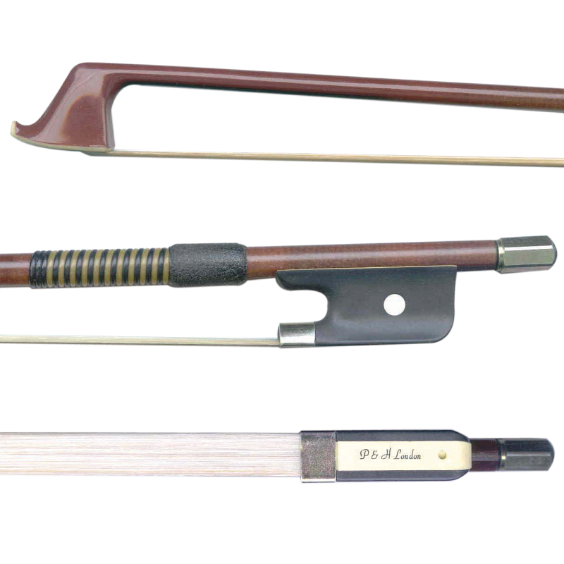 P&H London 4/4 fibreglass cello bow, tip and frog details