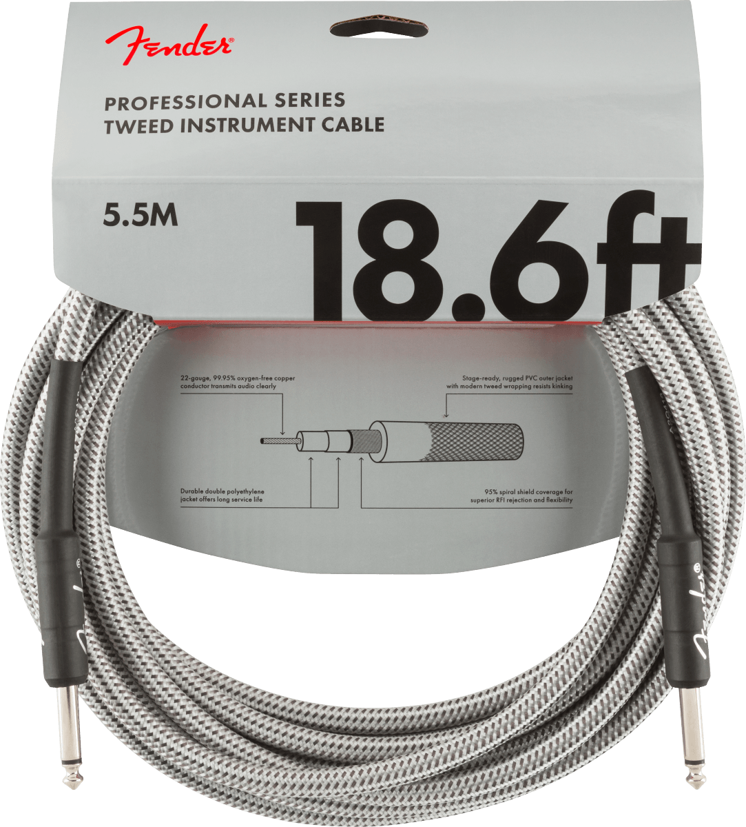 Professional Series Instrument Cable 18.6 White Tweed - Muso's Stuff