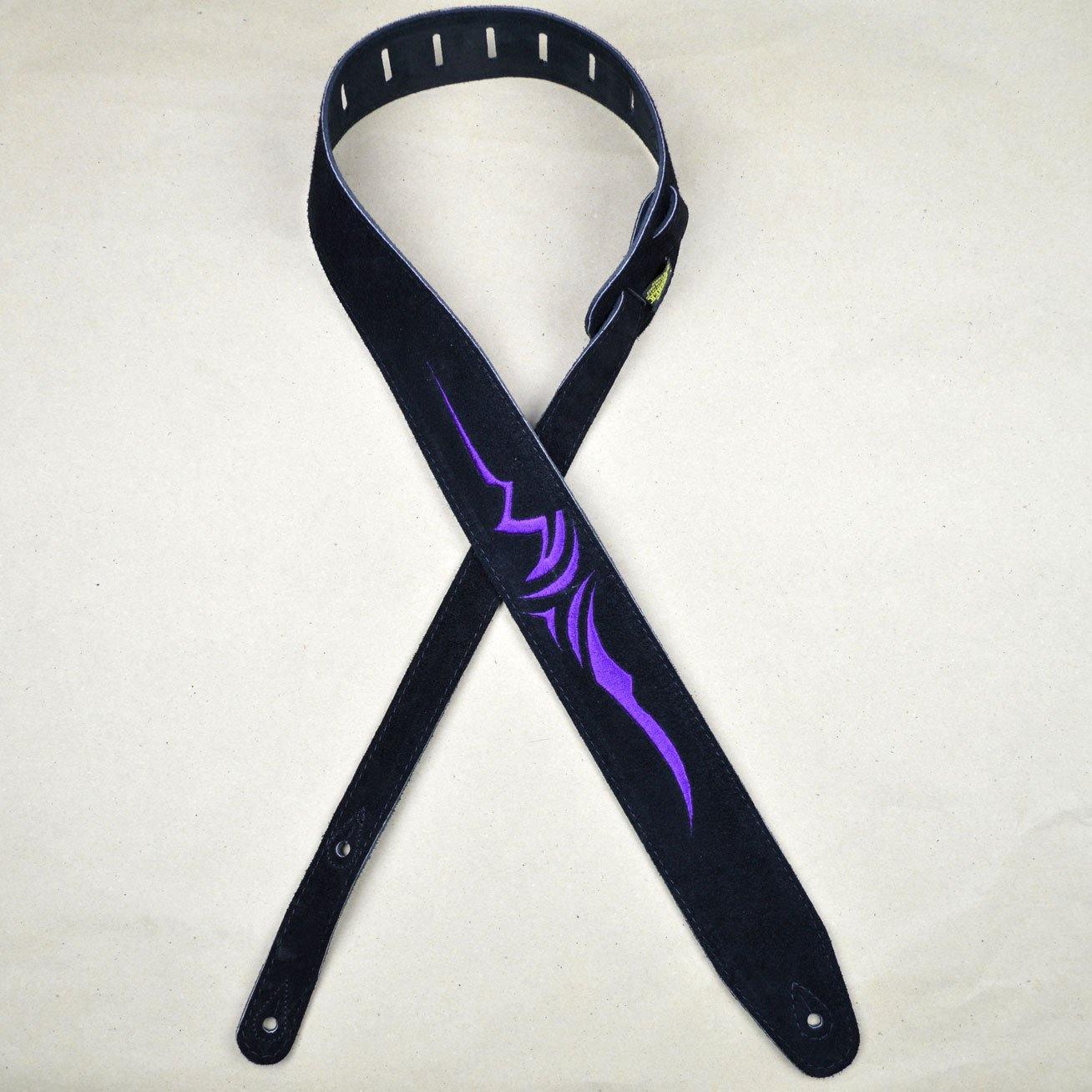 Purple Celtic Embroidered Black Suede Guitar Strap - Straps by Colonial Leather at Muso's Stuff