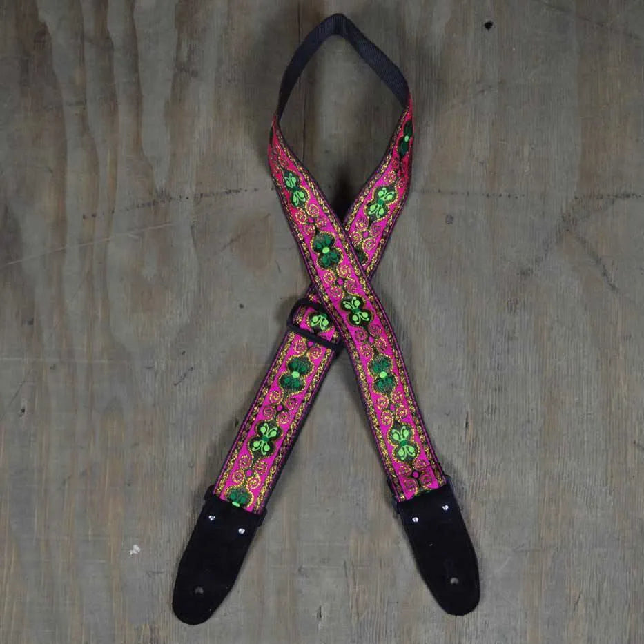 Colonial Leather Pink Jacquard 50mm Webbing Guitar Strap