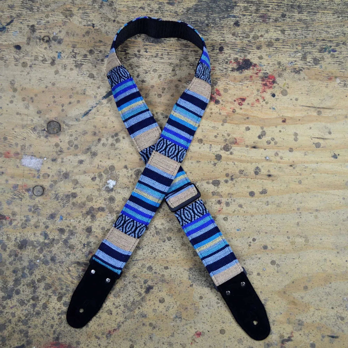 Colonial Leather Aqua Rasta Rag Guitar Strap