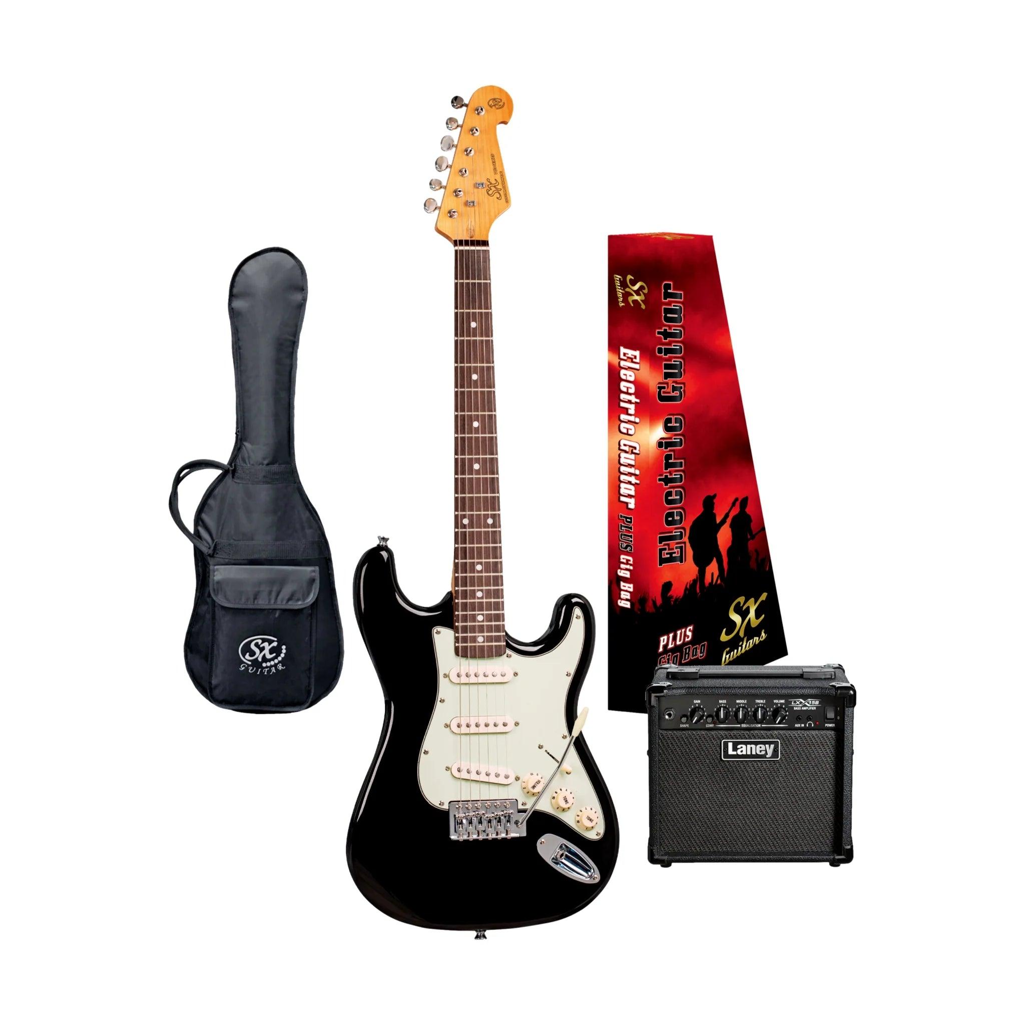 SX Black Electric Guitar and LX15 Amp Pack - Guitars - Electric by SX at Muso's Stuff